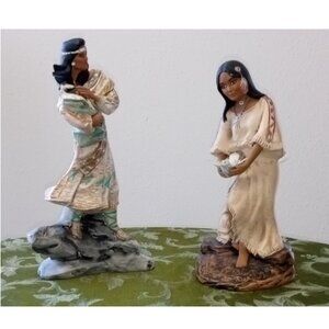 Set of Native American Figurines Woman with Baby and Woman with Dove